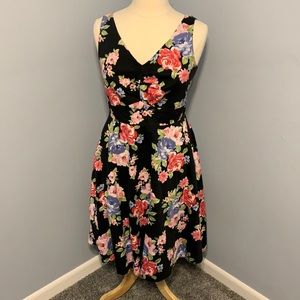 Torrid fit and flare black floral dress